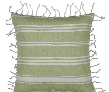 Pack of 4 Fresh Green & White Striped Cushion Cover with white knotted edging V416-444180D20PK4