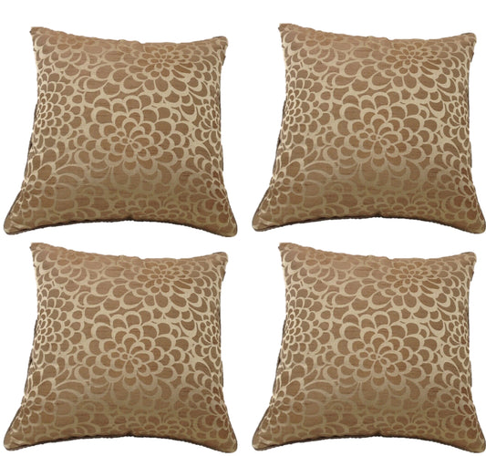 Pack of 4 Flower Beige Petal Design Square Cushion Covers V416-444241BPK4