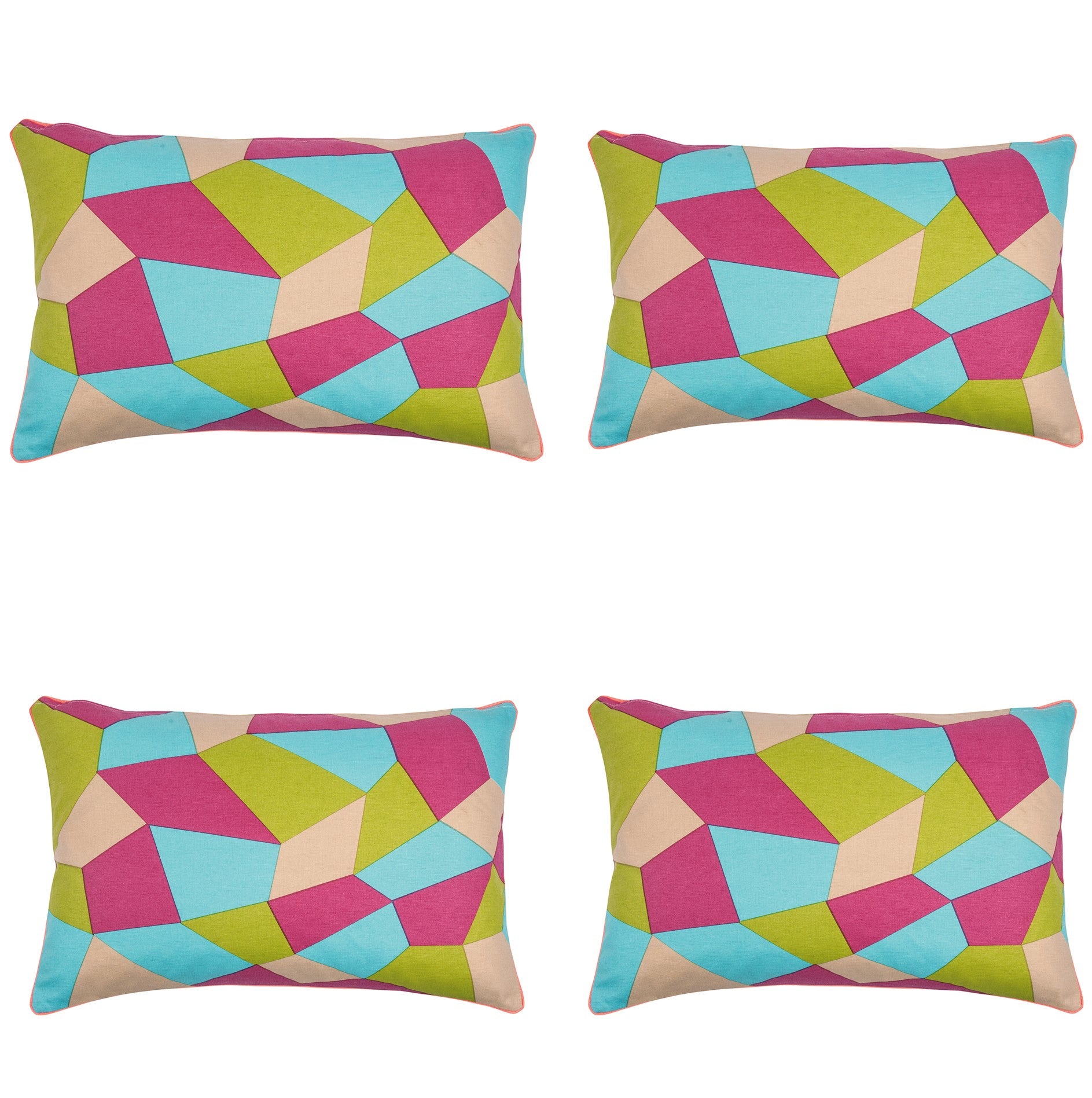 Pack of 4 Geo Green Geometric Design Rectangle 40x60cm Cushion Covers V416-446244GREENPK4