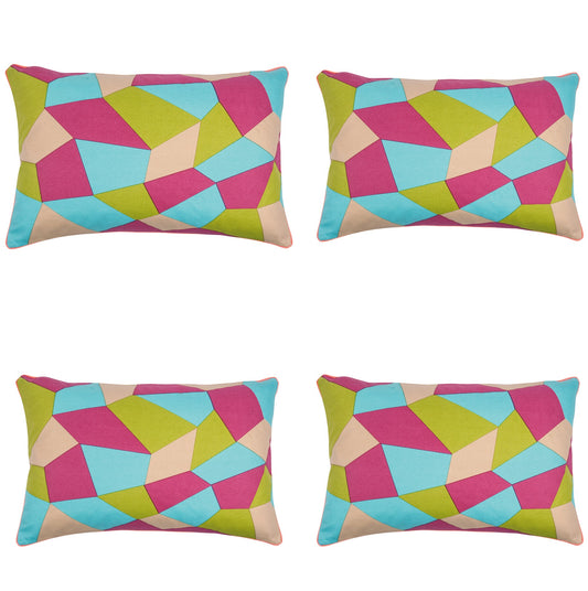 Pack of 4 Geo Green Geometric Design Rectangle 40x60cm Cushion Covers V416-446244GREENPK4