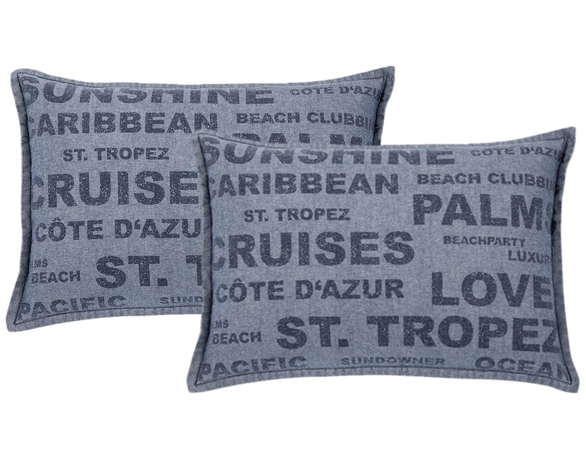 Pack of 2 Denim Sunshine Wording Cushion Cover Cruises, Caribbean, Love etc V416-446251SUPK2