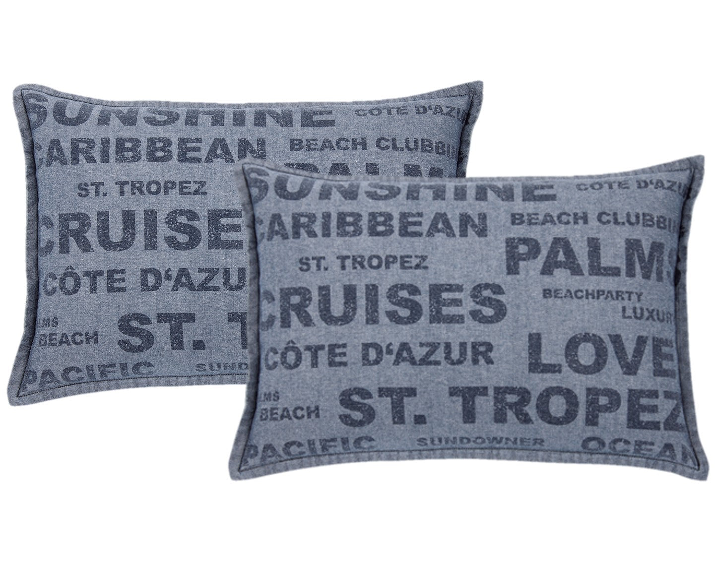 Pack of 2 Denim Sunshine Wording Cushion Cover Cruises, Caribbean, Love etc V416-446251SUPK2