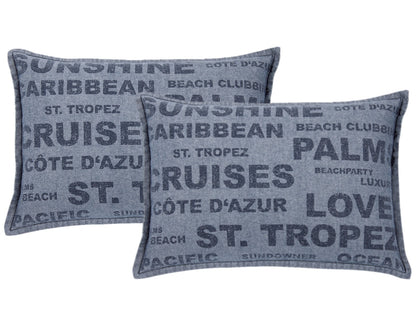 Pack of 2 Denim Sunshine Wording Cushion Cover Cruises, Caribbean, Love etc V416-446251SUPK2