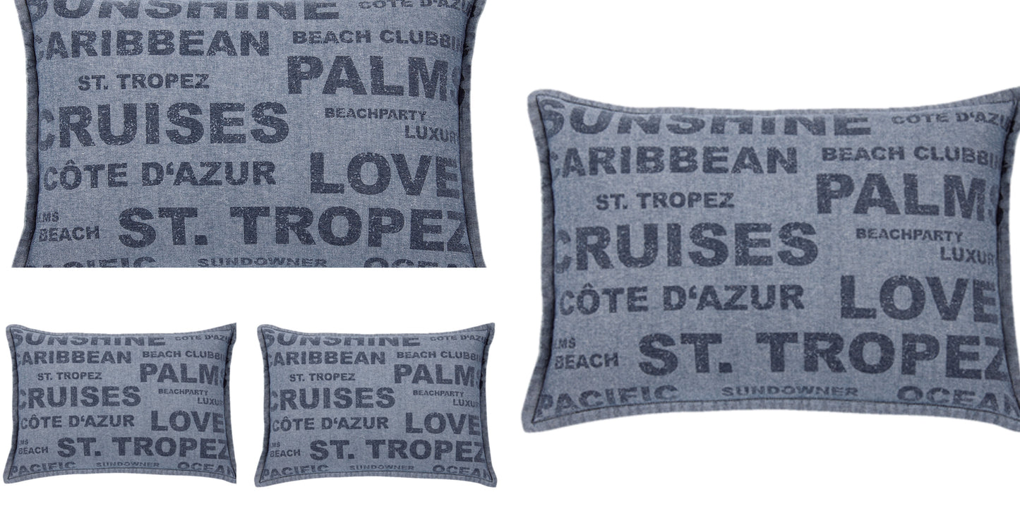 Pack of 4 Denim Sunshine Wording Cushion Cover Cruises, Caribbean, Love etc V416-446251SUPK4