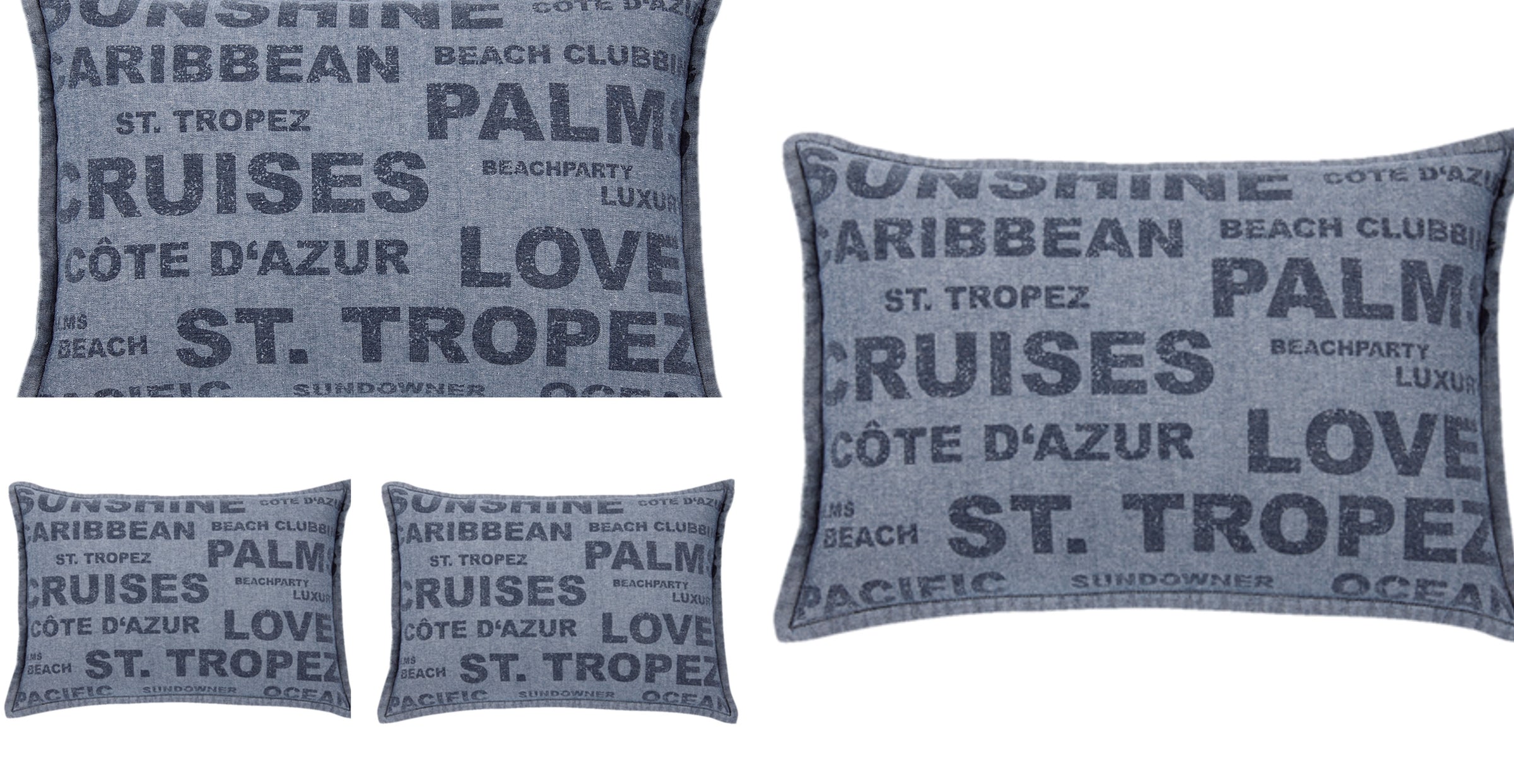Pack of 4 Denim Sunshine Wording Cushion Cover Cruises, Caribbean, Love etc V416-446251SUPK4