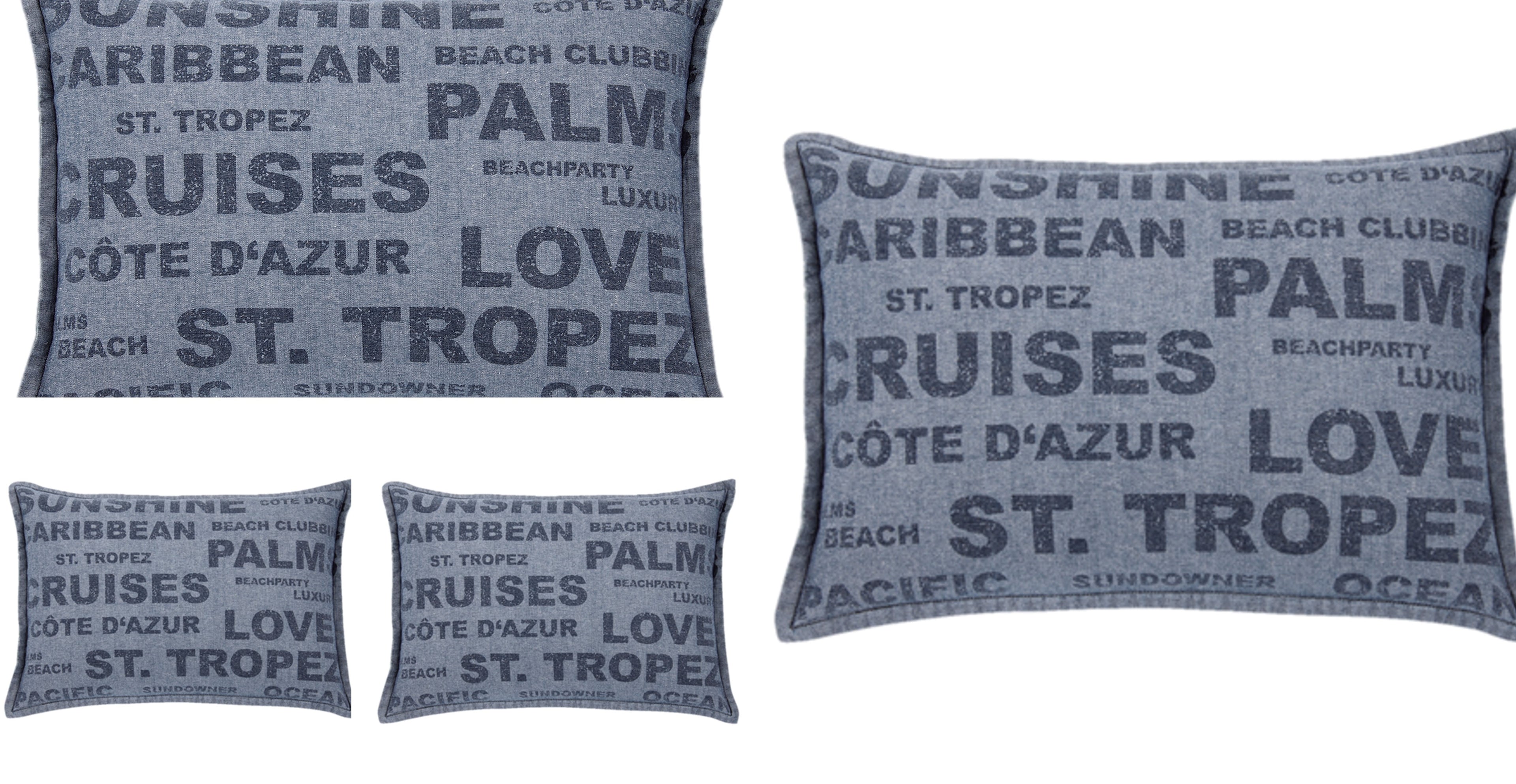 Pack of 4 Denim Sunshine Wording Cushion Cover Cruises, Caribbean, Love etc V416-446251SUPK4
