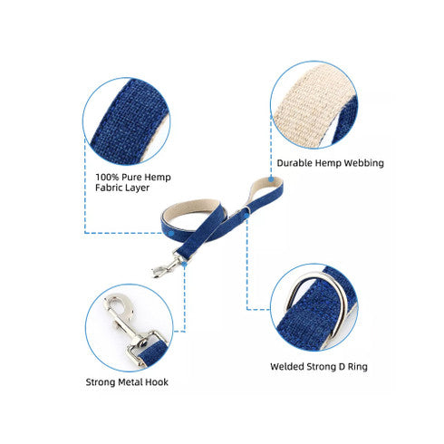 Natural Hemp & Cotton Dog Lead Leash (Ink Blue) V422-HL-B-XS