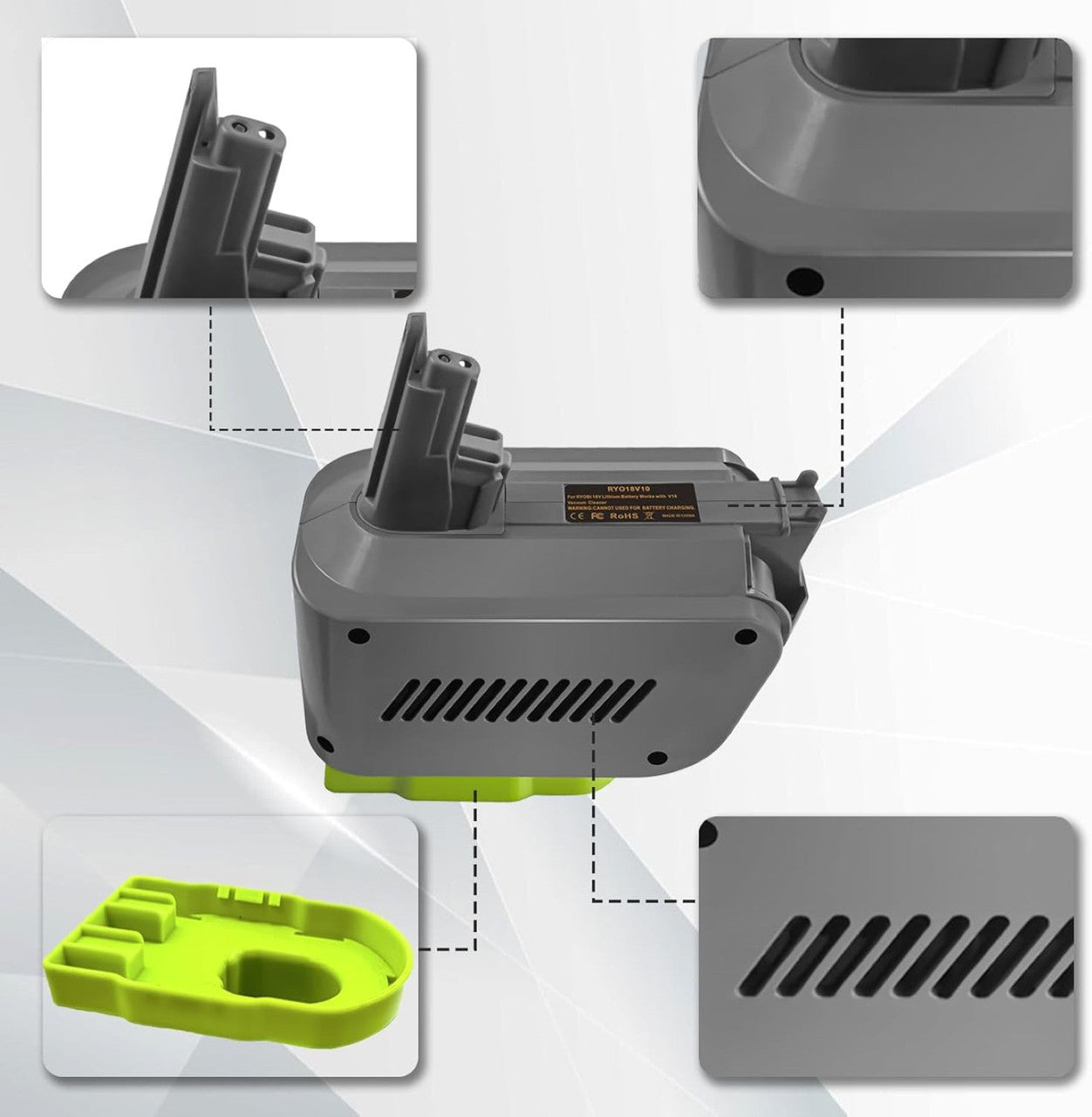 Hygieia Ryobi Converter - Ryobi ONE+ 18V To Dyson V10 Battery Converter / Adapter V424-CON-V10RY