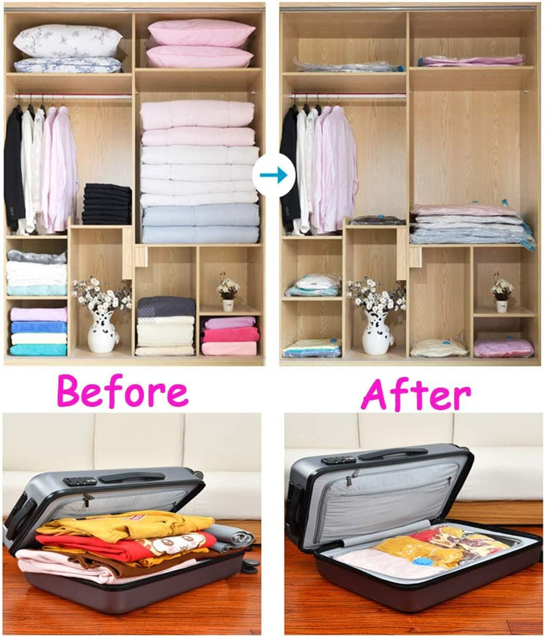 9 Pack Space Saver Vacuum Seal Storage Bag Kit, 2 Large, 5 Medium & 2 Small V424-HY-SPACE9