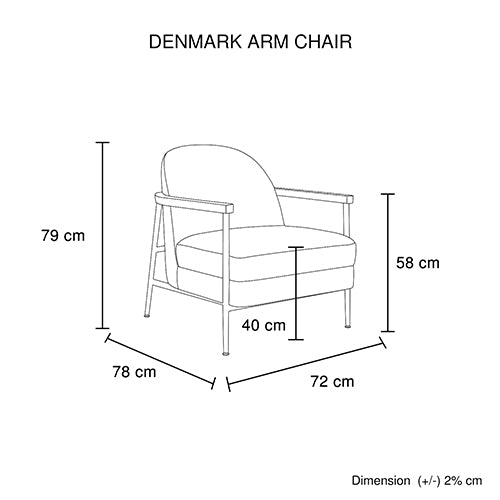 Denmark Arm Chair Polyester Fabric Upholstery Wooden Structure Solid Foam Black Metal Legs V43-AC-DNMRK-WH