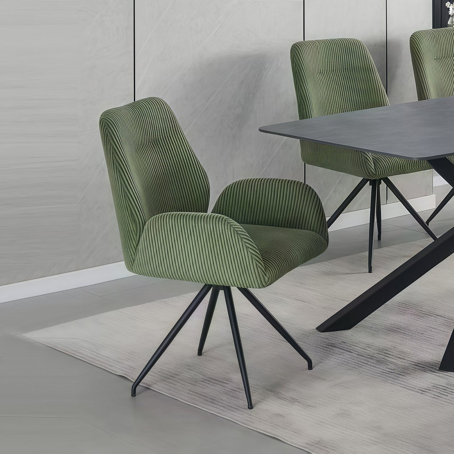 Dining Chair Linen Fabric Upholstered Seat Powder Coated Iron Legs V43-AC-DXTR
