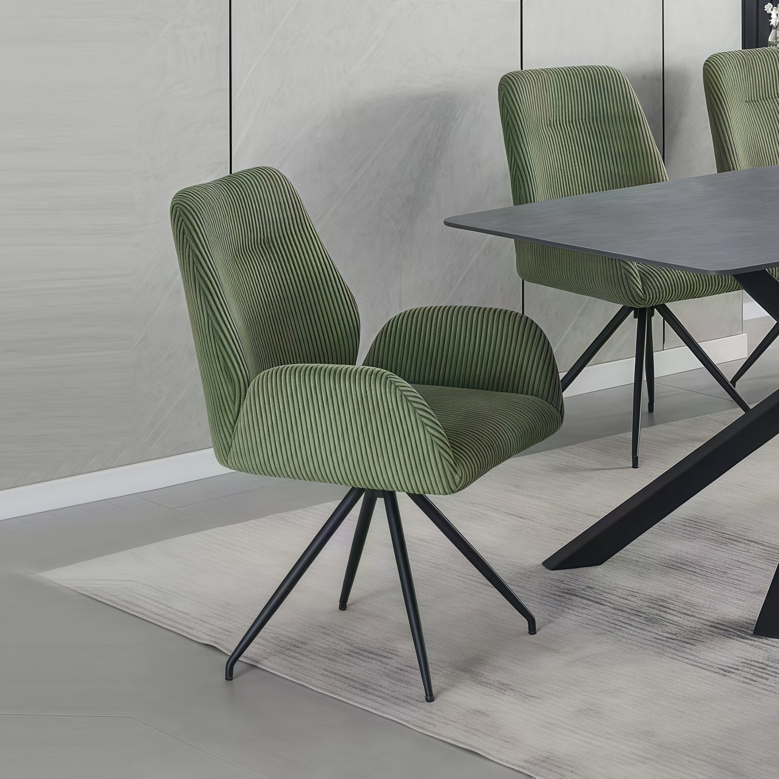 Dining Chair Linen Fabric Upholstered Seat Powder Coated Iron Legs V43-AC-DXTR