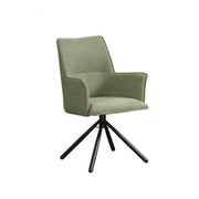 Dining Chair Green Linen Fabric Upholstered Seat Powder Coated Iron Legs V43-AC-JCOB