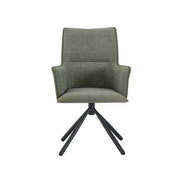 Dining Chair Green Linen Fabric Upholstered Seat Powder Coated Iron Legs V43-AC-JCOB