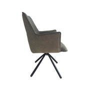 Dining Chair Green Linen Fabric Upholstered Seat Powder Coated Iron Legs V43-AC-JCOB