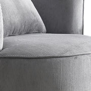 Miami Arm Chair Grey Fabric Upholstery Stripe Design Wooden Structure Rotating Metal Chassis V43-AC-MAMI
