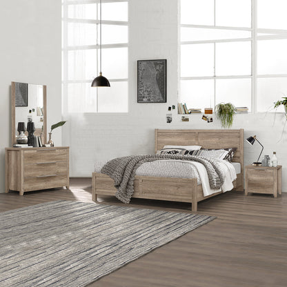 4 Pieces Bedroom Suite Natural Wood Like MDF Structure Queen Size Oak Colour Bed, Bedside Table & Tallboy V43-BDS-CEL-4PC-TBY-Q-OAK