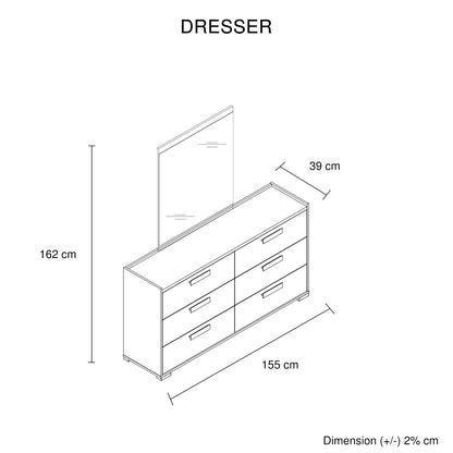Queen 4 Pcs Bedroom Suite with Dresser Fabric Upholstery MDF Combination of Black & Cement Colour V43-BDS-COP-4PC-DRS