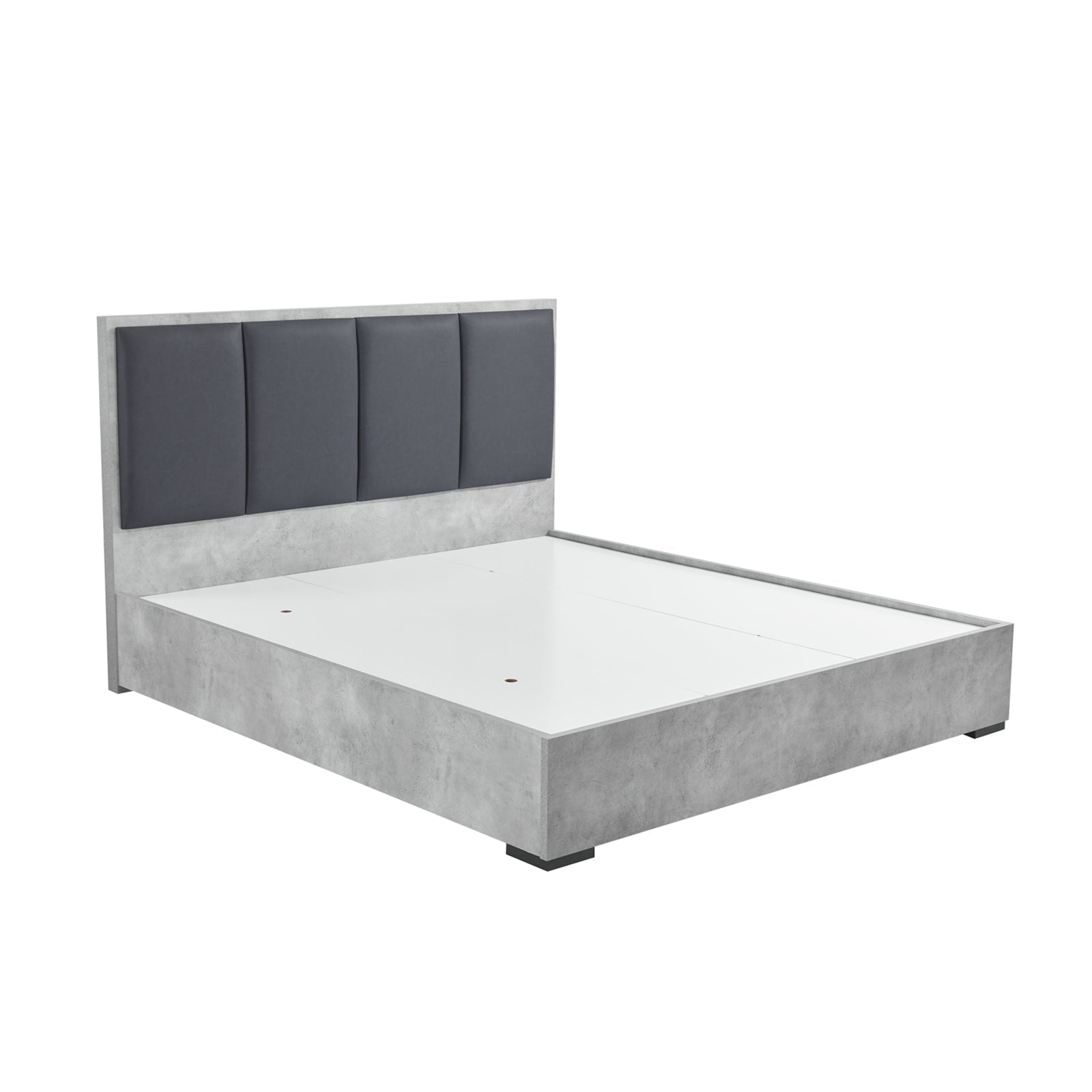 Queen 5 Pcs Bedroom Suite Fabric Upholstery MDF Combination of Black & Cement Colour V43-BDS-COP-5PC
