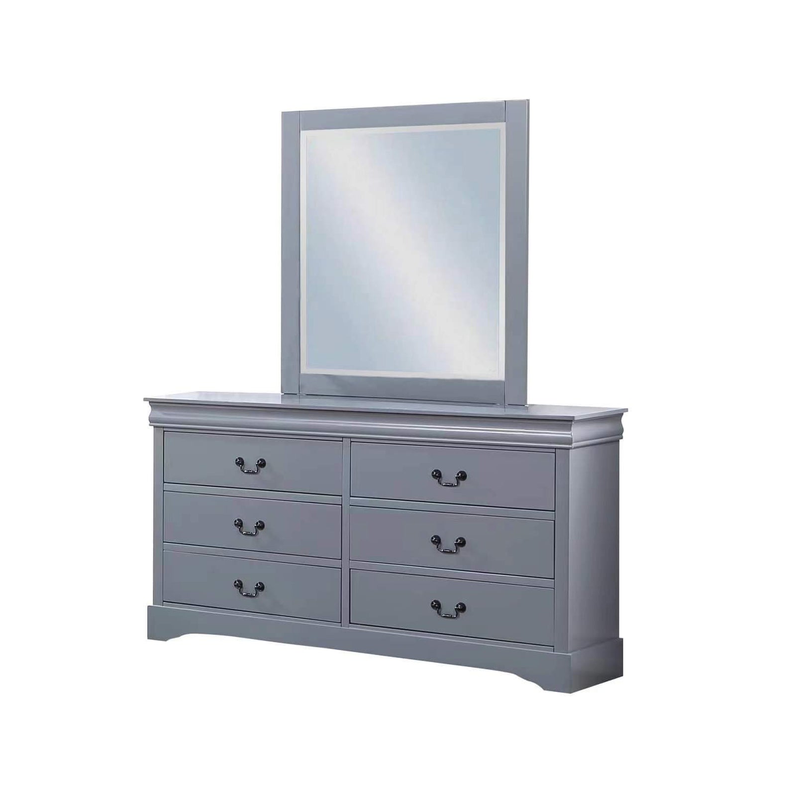 4 Pieces Bedroom Suite in Solid Wood & MDF Queen Size Grey Colour Bed, Bedside Table & Dresser V43-BDS-SPNC-4PC-DRS-Q