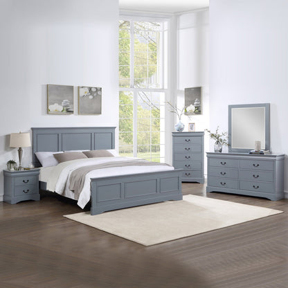 5 Pieces Bedroom Suite in Solid Wood & MDF King Size Grey Colour Bed, Bedside Table, Dresser & Tallboy V43-BDS-SPNC-5PC-TBY-DRS-K
