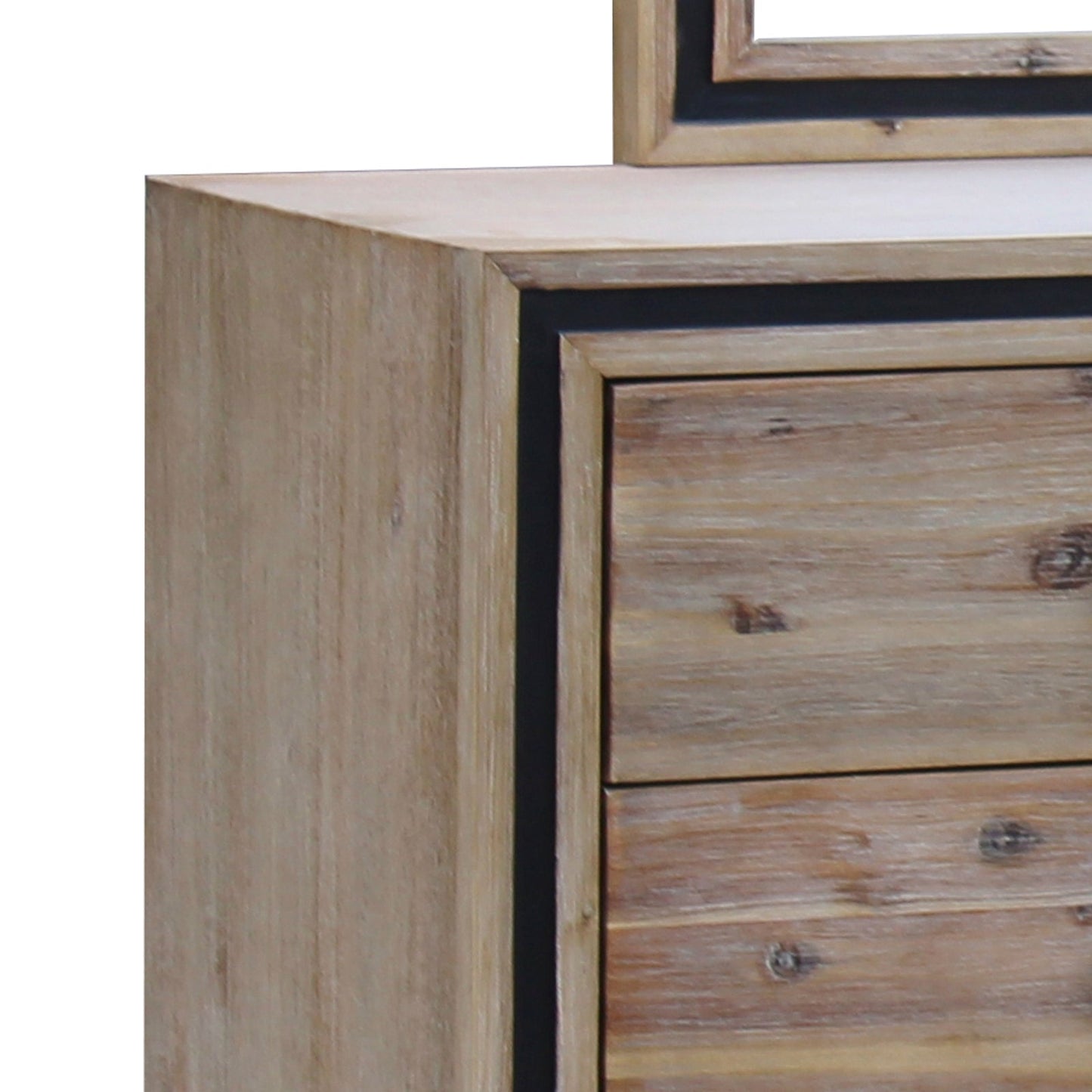 4 Pieces Bedroom Suite Queen Size Silver Brush in Acacia Wood Construction Bed, Bedside Table & Tallboy