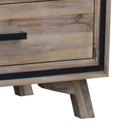4 Pieces Bedroom Suite Queen Size Silver Brush in Acacia Wood Construction Bed, Bedside Table & Tallboy