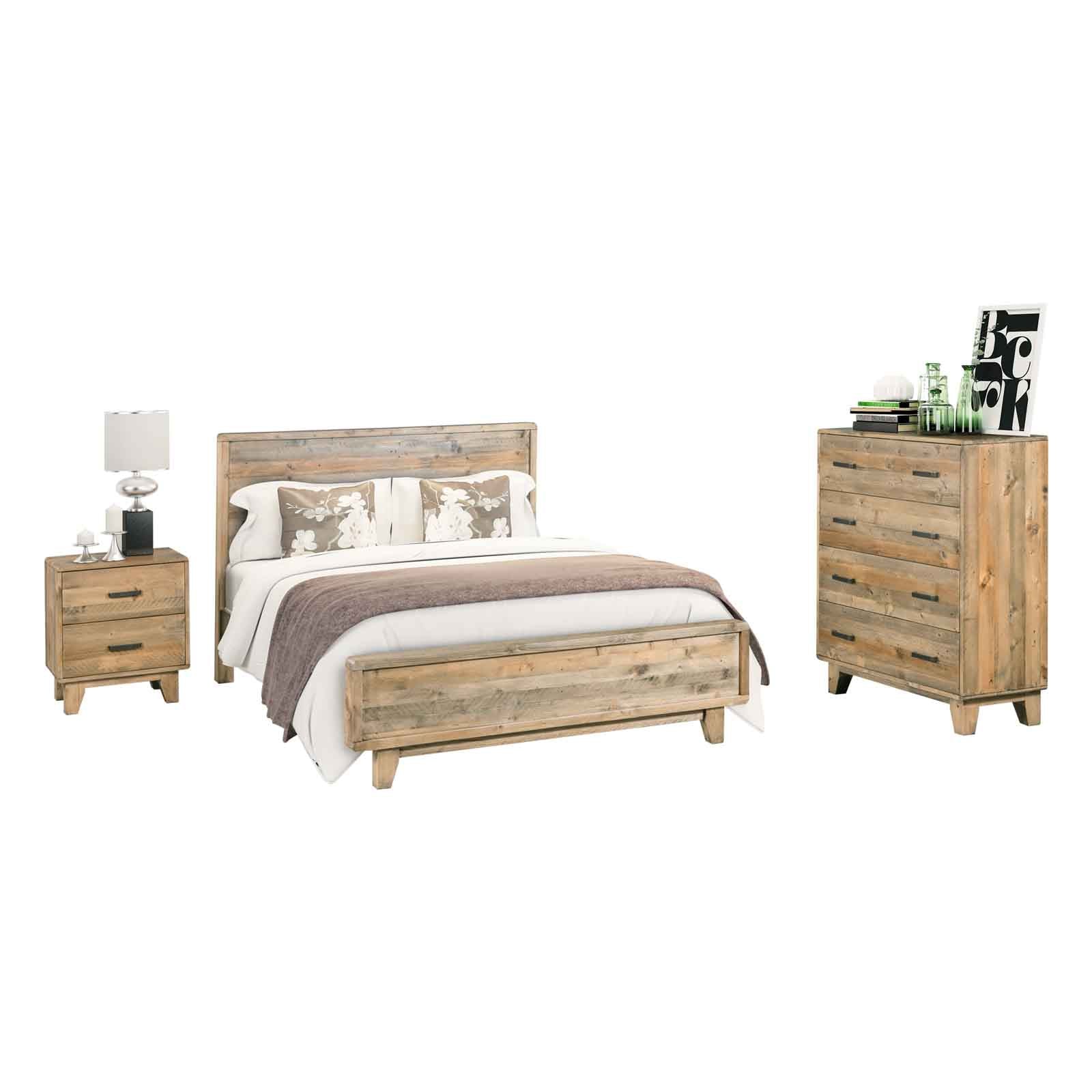 4 Pieces Bedroom Suite Double Size in Solid Wood Antique Design Light Brown Bed, Bedside Table & Tallboy V43-BDS-WDL-4PC-TBY-D