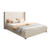 King Size High Rise Headboard Linen Beige Fabric Four MDF Drawers with Wheels Bed Frame V43-BED-ALEX-KBG