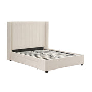 King Size High Rise Headboard Linen Beige Fabric Four MDF Drawers with Wheels Bed Frame V43-BED-ALEX-KBG
