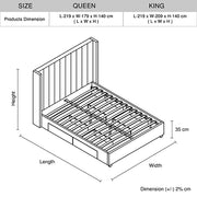 King Size High Rise Headboard Linen Beige Fabric Four MDF Drawers with Wheels Bed Frame V43-BED-ALEX-KBG