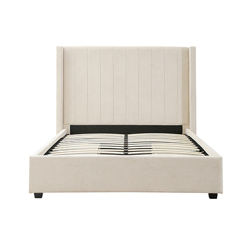 Alexa Queen Size High Rise Headboard Linen Beige Fabric Four MDF Drawers with Wheels Bed Frame V43-BED-ALEX-QBG