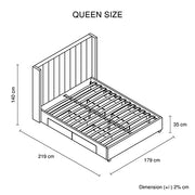 Alexa Queen Size High Rise Headboard Linen Beige Fabric Four MDF Drawers with Wheels Bed Frame V43-BED-ALEX-QBG