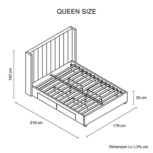 Alexa Queen Size High Rise Headboard Linen Beige Fabric Four MDF Drawers with Wheels Bed Frame V43-BED-ALEX-QBG