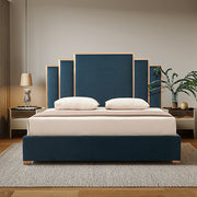Austin Bed Frame Polyester Turquoise Fabric Padded Upholstery High Quality Slats Polished Stainless Steel Feet V43-BED-AUS-QBU