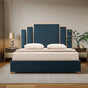 Austin Bed Frame Polyester Turquoise Fabric Padded Upholstery High Quality Slats Polished Stainless Steel Feet V43-BED-AUS-QBU