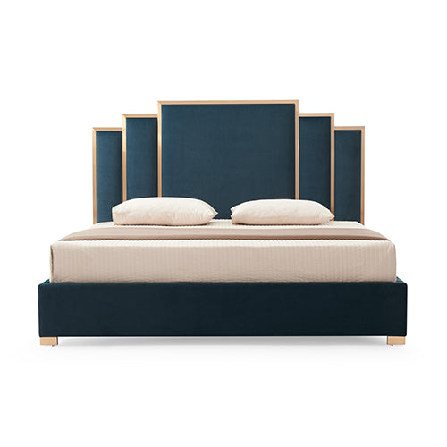 Austin Bed Frame Polyester Turquoise Fabric Padded Upholstery High Quality Slats Polished Stainless Steel Feet V43-BED-AUS-QBU
