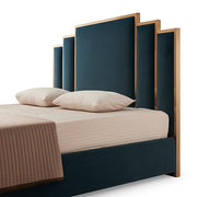 Austin Bed Frame Polyester Turquoise Fabric Padded Upholstery High Quality Slats Polished Stainless Steel Feet V43-BED-AUS-QBU