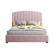 Camelia King Single Size Bed Frame Pink Velvet Upholstery High Headboard Quality Slats Metal Structure V43-BED-CAM-KSPN
