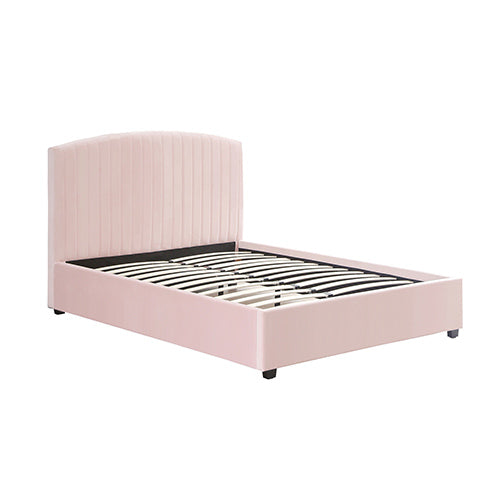 Camelia King Single Size Bed Frame Pink Velvet Upholstery High Headboard Quality Slats Metal Structure V43-BED-CAM-KSPN