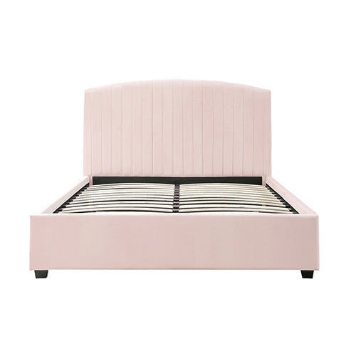 Camelia King Single Size Bed Frame Pink Velvet Upholstery High Headboard Quality Slats Metal Structure V43-BED-CAM-KSPN