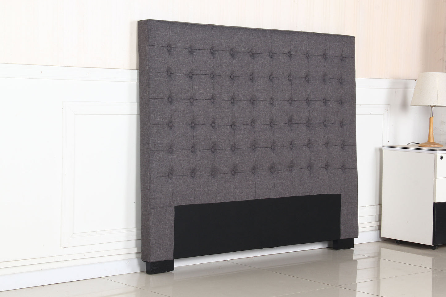 Bed Head Queen Charcoal Headboard Upholstery Fabric Tufted Buttons V43-BED-CILNQCH