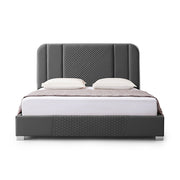 Halcyon Bed Frame Air Leather Padded Upholstery High Quality Slats Polished Stainless Steel Feet V43-BED-HAL-KBL