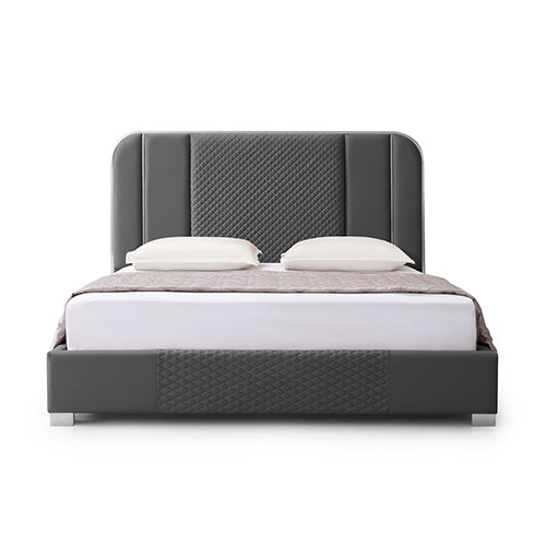 Halcyon Bed Frame Air Leather Padded Upholstery High Quality Slats Polished Stainless Steel Feet V43-BED-HAL-KBL