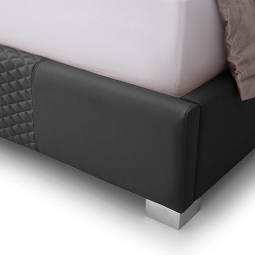 Halcyon Bed Frame Air Leather Padded Upholstery High Quality Slats Polished Stainless Steel Feet V43-BED-HAL-QBL