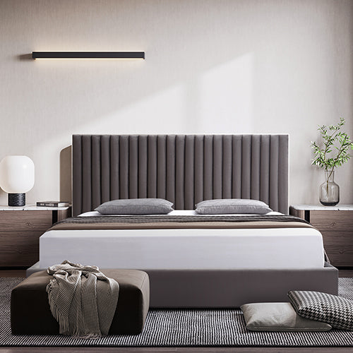 Hillsdale Bed Frame Polyester Fabric Padded Upholstery High Quality Slats Polished Stainless Steel Feet V43-BED-HILL-KGR