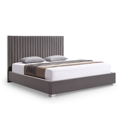Hillsdale Bed Frame Polyester Fabric Padded Upholstery High Quality Slats Polished Stainless Steel Feet V43-BED-HILL-KGR