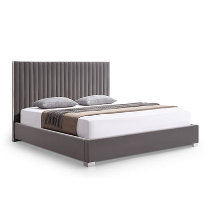 Hillsdale Bed Frame Polyester Fabric Padded Upholstery High Quality Slats Polished Stainless Steel Feet V43-BED-HILL-QGR