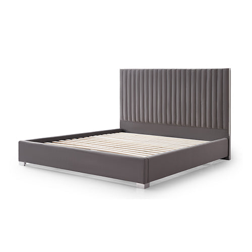 Hillsdale Bed Frame Polyester Fabric Padded Upholstery High Quality Slats Polished Stainless Steel Feet V43-BED-HILL-QGR