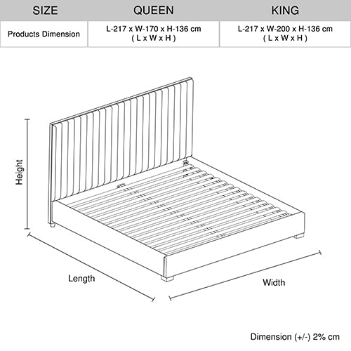 Hillsdale Bed Frame Polyester Fabric Padded Upholstery High Quality Slats Polished Stainless Steel Feet V43-BED-HILL-QGR